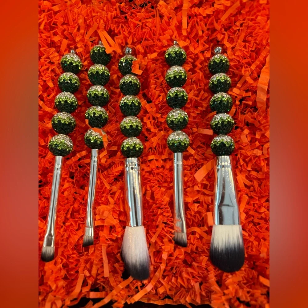 Green and Silver Beaded Makeup Brush Set